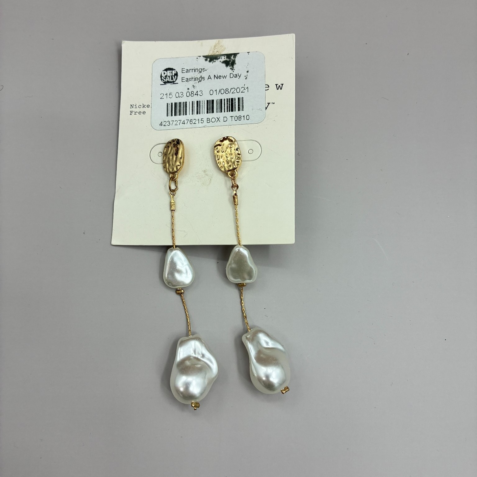 A New Day Dangle Earrings 3.5in Gold Tone Faux Pearl Drop