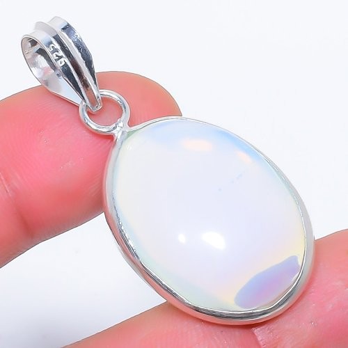 Milky Opal Gemstone 925 Silver Plated Jewelry Pendant 1.7″ M1450