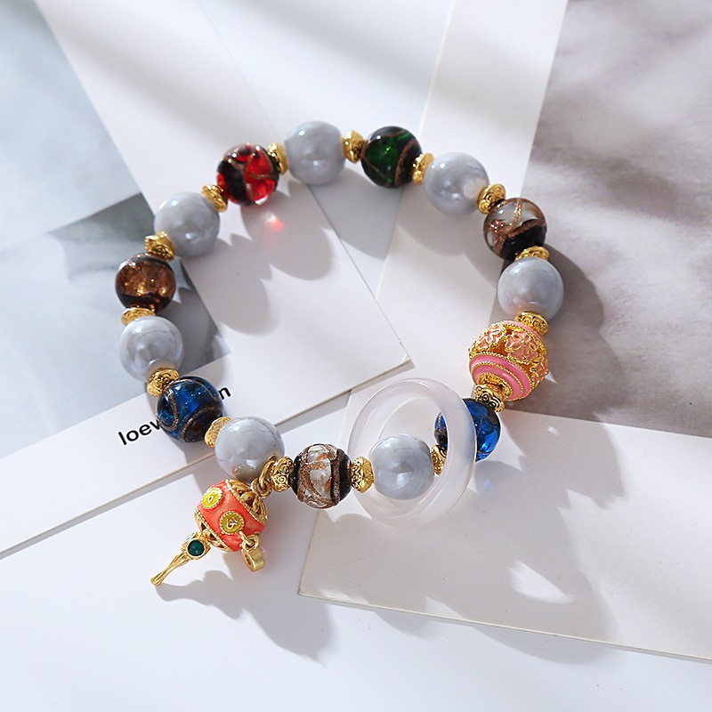 Fragrant Gray Ceramic Glazed Bracelet Retro Literary and Ethnic Style Beads