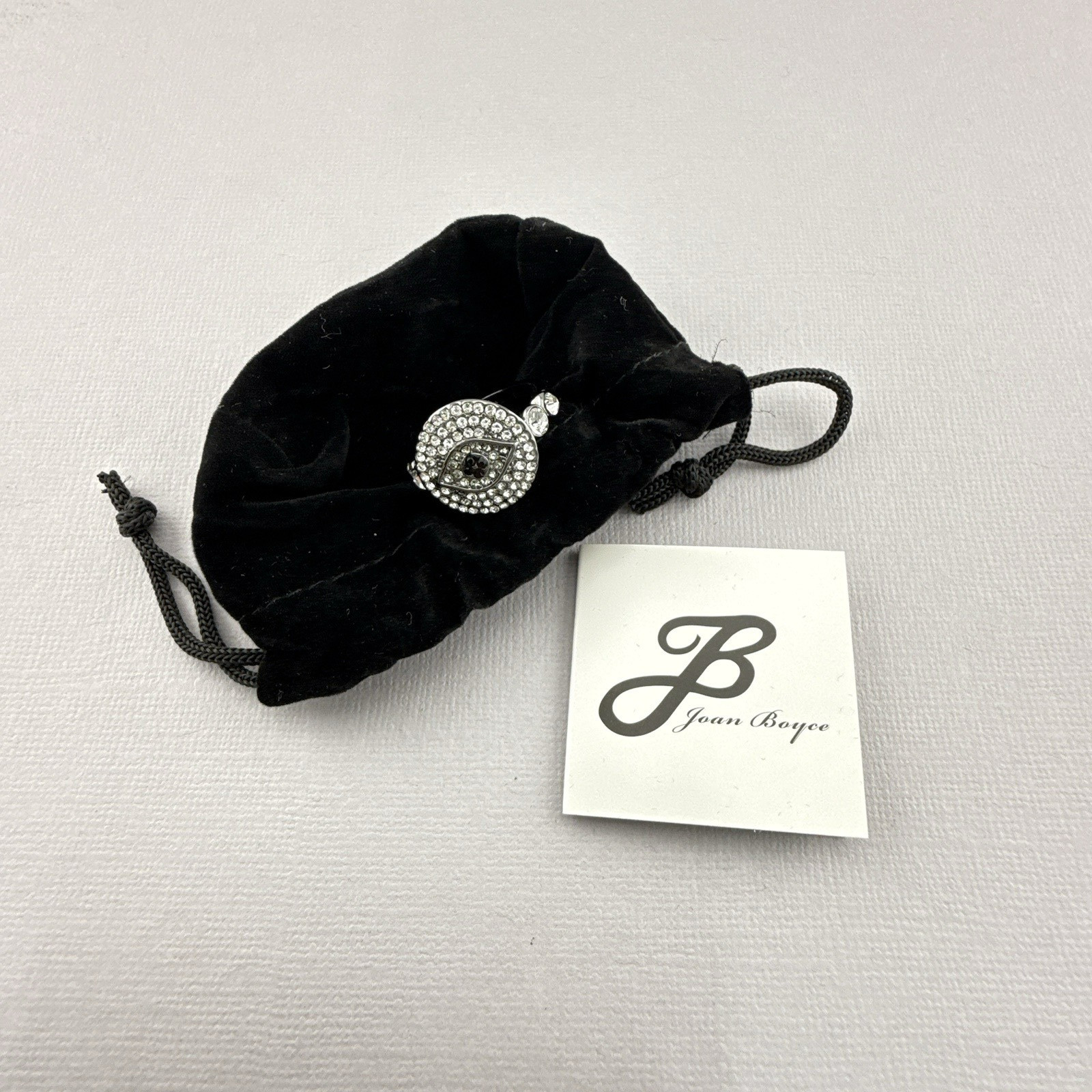 Joan Boyce Ring Evil Eye Black Angel Eye Talisman 8.75 Gunmetal Rhinestone HSN