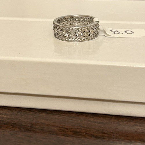 Size 8 Diamond CZ Delicate No Mark Silver Tone Eternity Ring