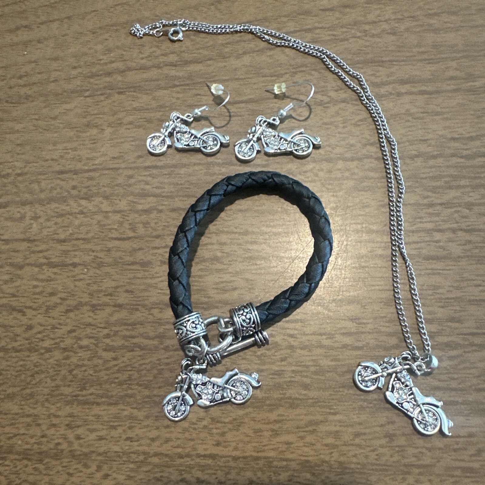 Motorcycle Necklace, Bracelet And Earrings Set