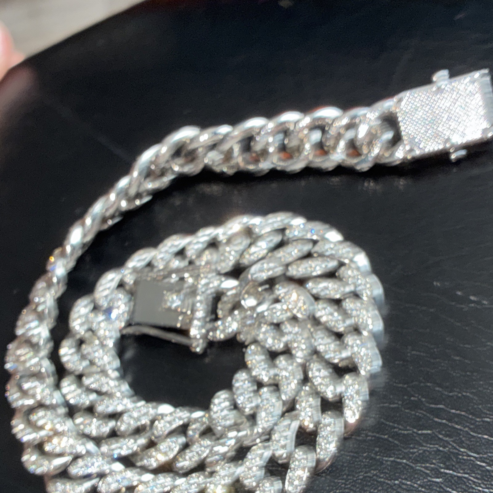 Silver plated Iced Out Cuban Link Chain w/ Box Clasp 16 inch choker. Brass