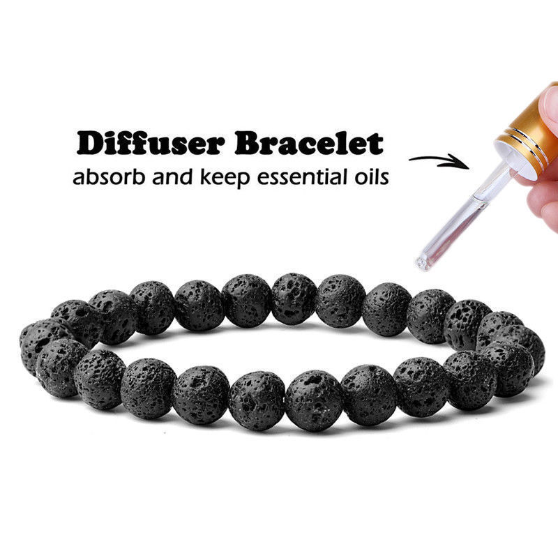 10mm Men Women Stretch Lava Rock Chakra Oil Beaded Yoga Bracelet New