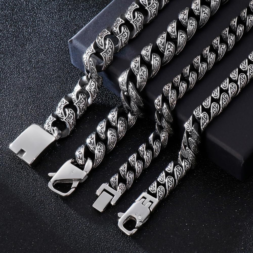 19.5-24cm Hip Hop Cuban Link Chain Bracelet Punk Stainless Steel Fashion Jewelry