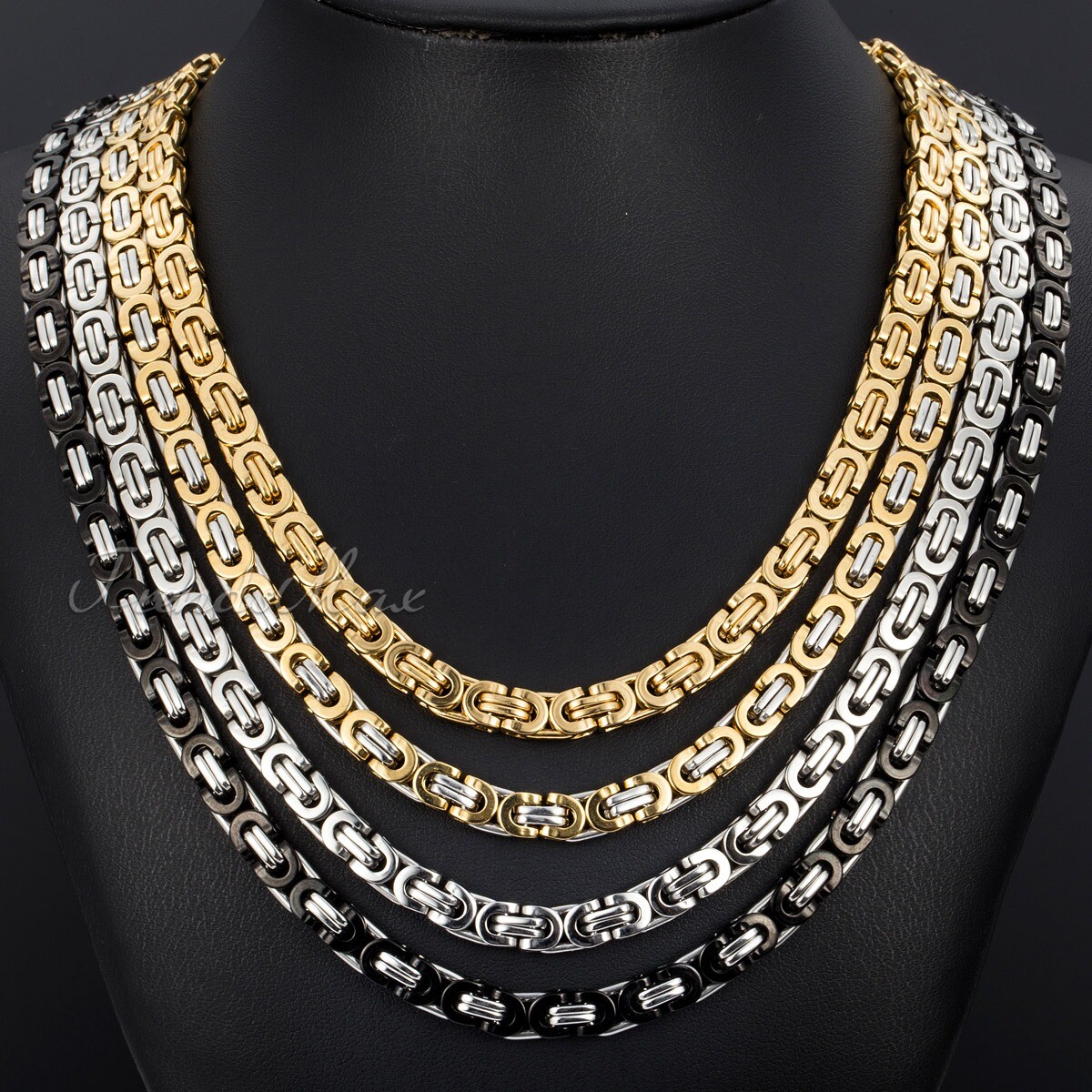 6/8/11mm Silver/Gold Plated Stainless Steel FLAT BYZANTINE Chain Necklace 18-36″
