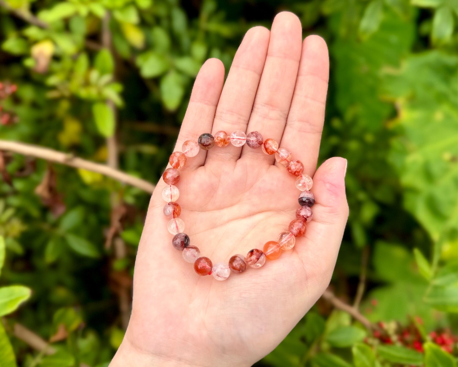 Fire Quartz Bead Bracelet – 8mm Crystal Bracelet – Genuine Gemstone Jewelry Gift