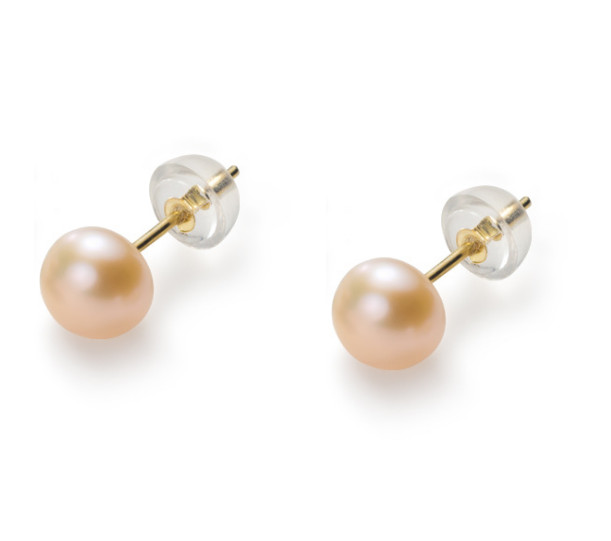 14K Gold Freshwater Cultured Pearl Button Stud Earrings 925 Sterling Silver Set