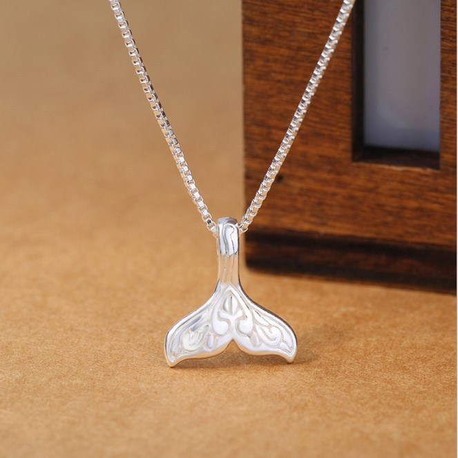 16-18″ Silver Tone 3D Oxidized MERMAID Tail Pendant Ocean Beach NECKLACE AJ