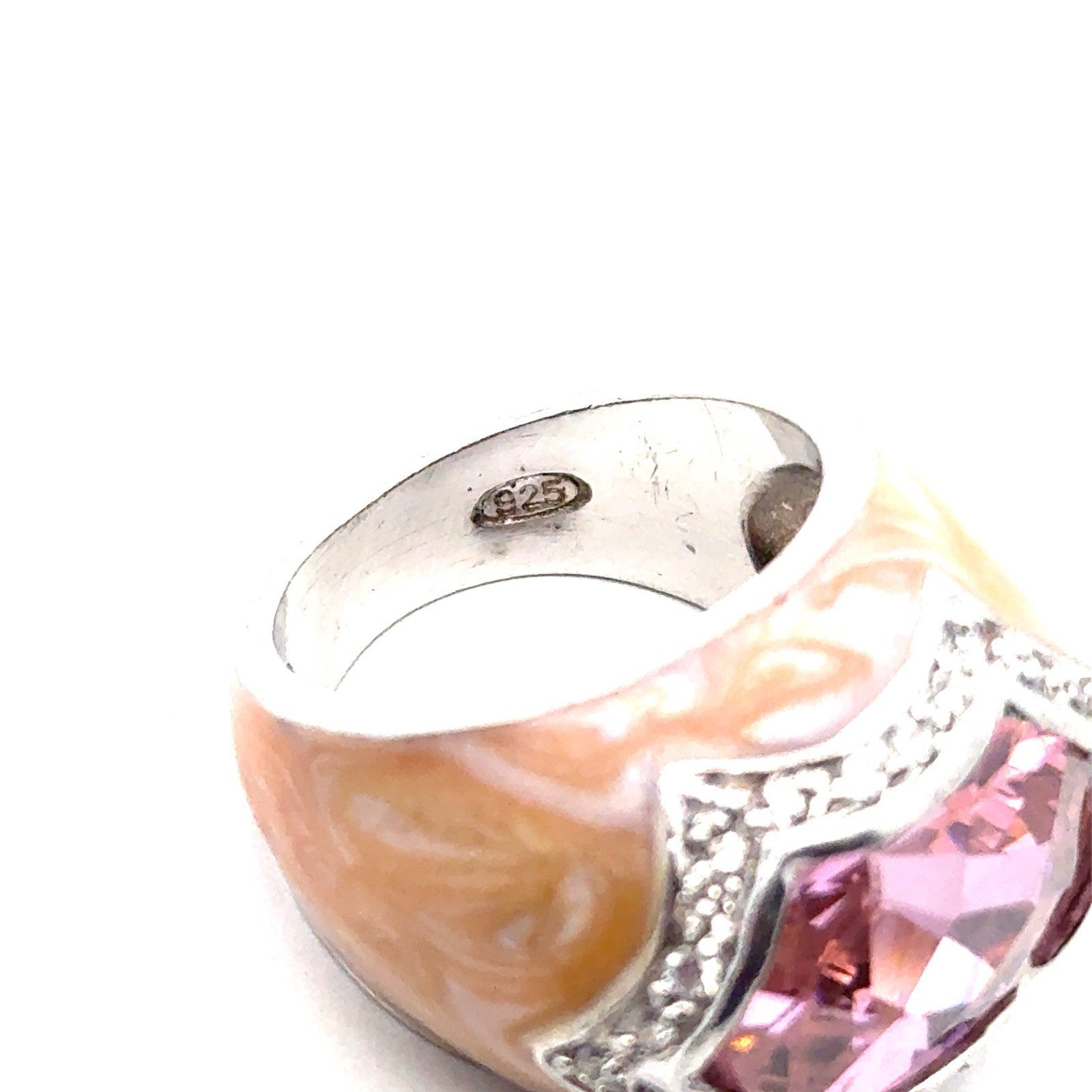 Size-7 Lauren G. Adam’s 925 Sterling Silver Enamel & Pink CZ Dome Ring, 14.4g