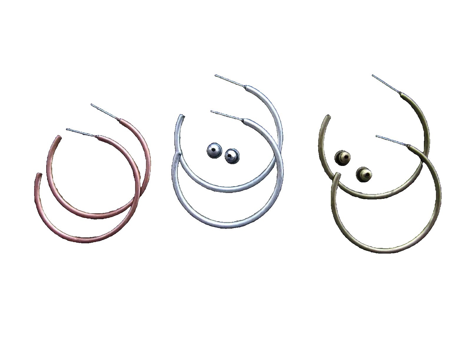 3 pairs round earrings 3.5cm diameter loop hoop ear earings gold copper silver