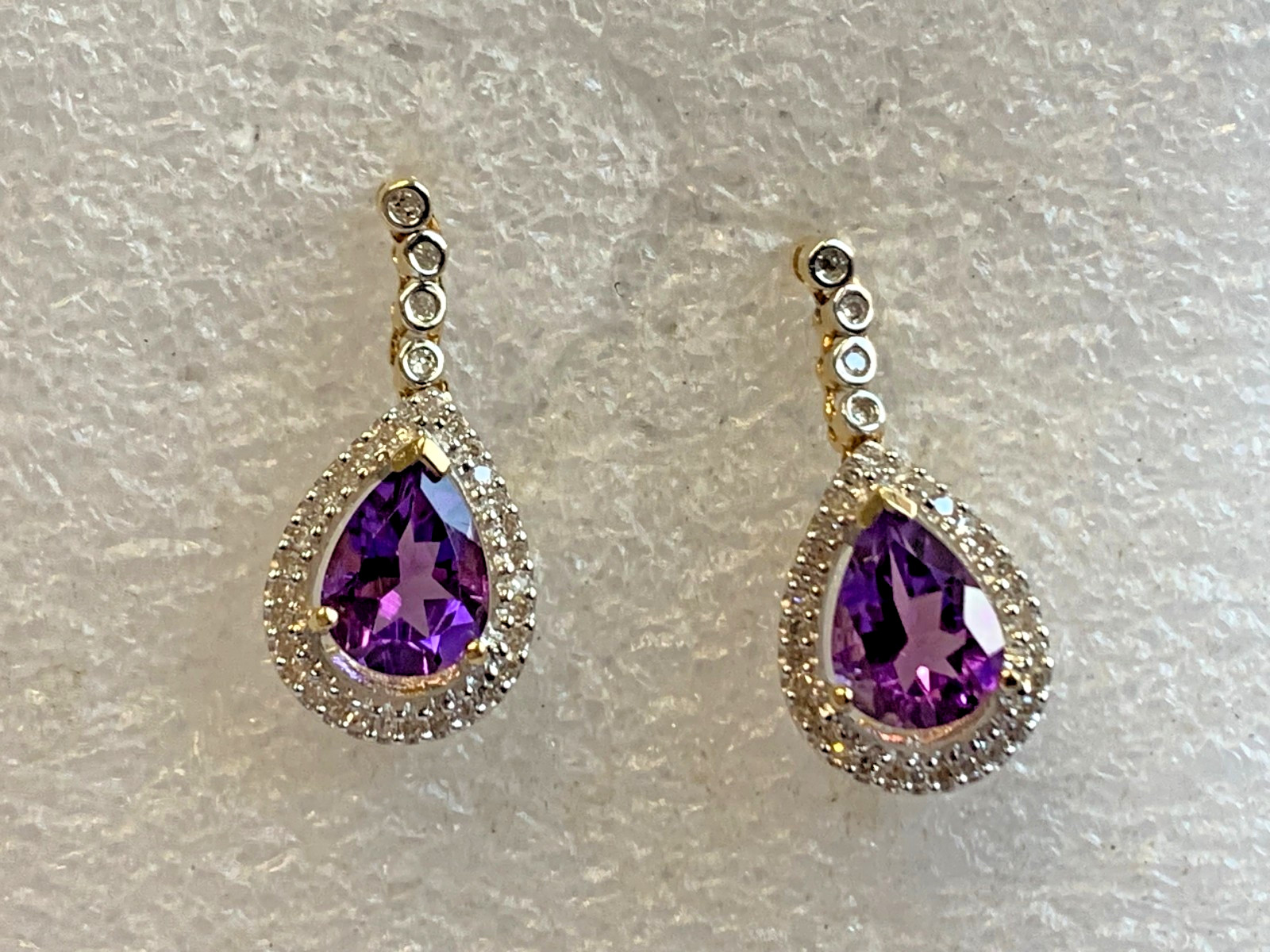 14K Yellow Gold Diamond Earrings 3.59g Fine Jewelry Amethyst Color Stones *READ*