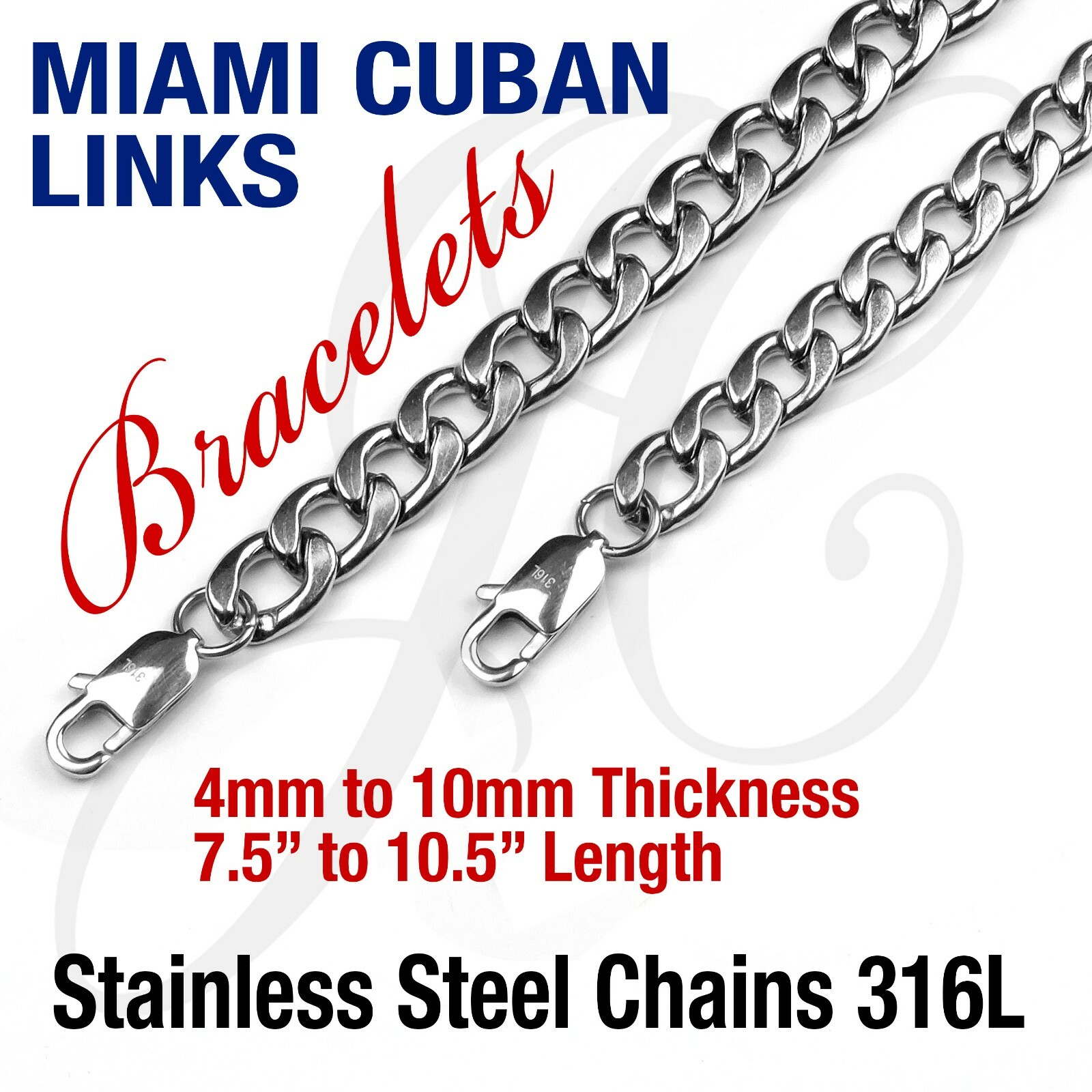 Stainless Steel 316L Miami Cuban Bracelet Men Women 6″-10.5″