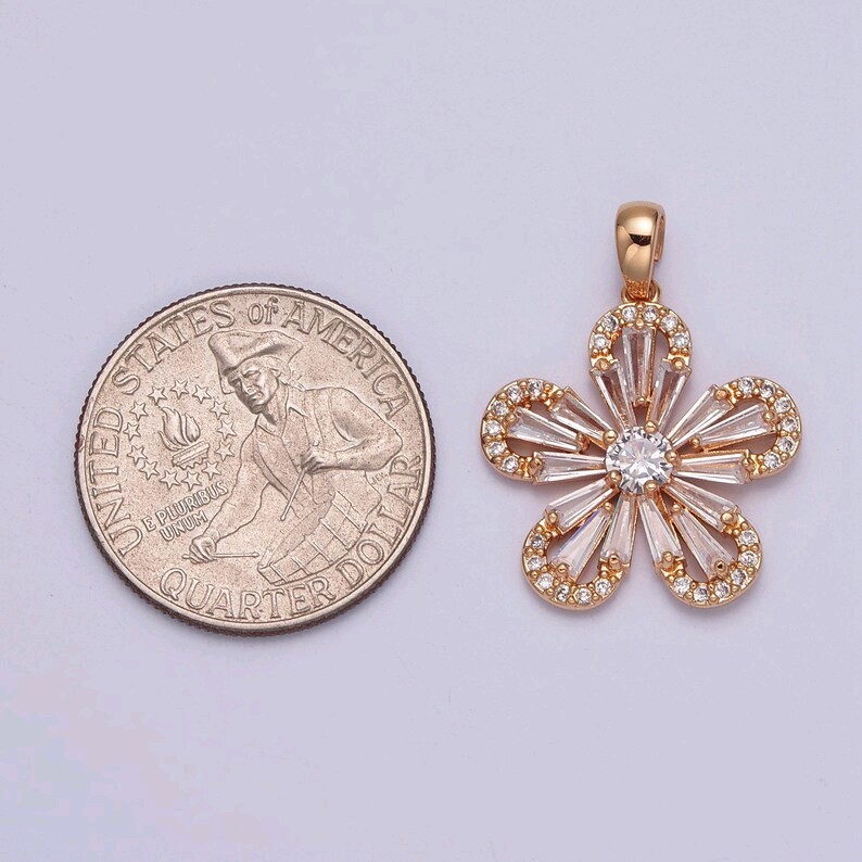Pink Gold Hibiscus Flower Charm Micro Pave CZ Floral Pendant for Necklace Earrin