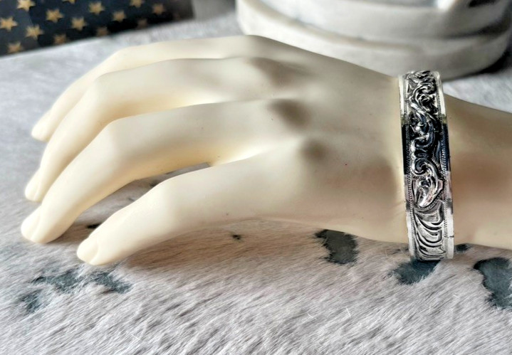 Western Womens Bracelet 6 3/8 x 1/2 in Band Silver Cuff Cowboy Adjustable