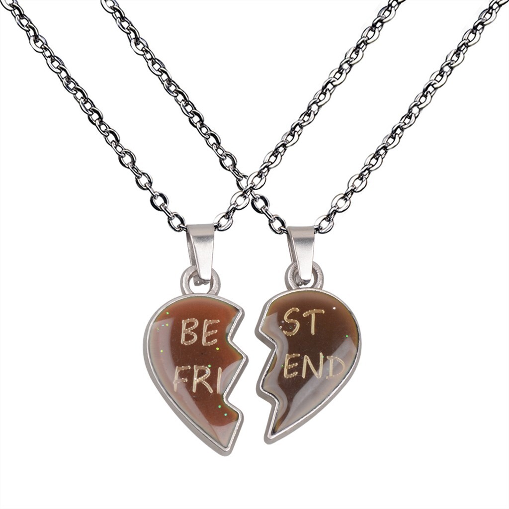 2Pcs/Set Temperature Sensing Color Changing Mood Tracker Best Friends Necklace