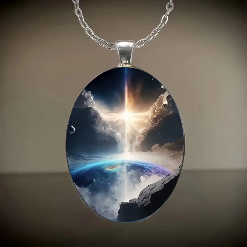 Oval Beauty Medallion Jewelry Vintage Silver Look Nature Pendant Necklace