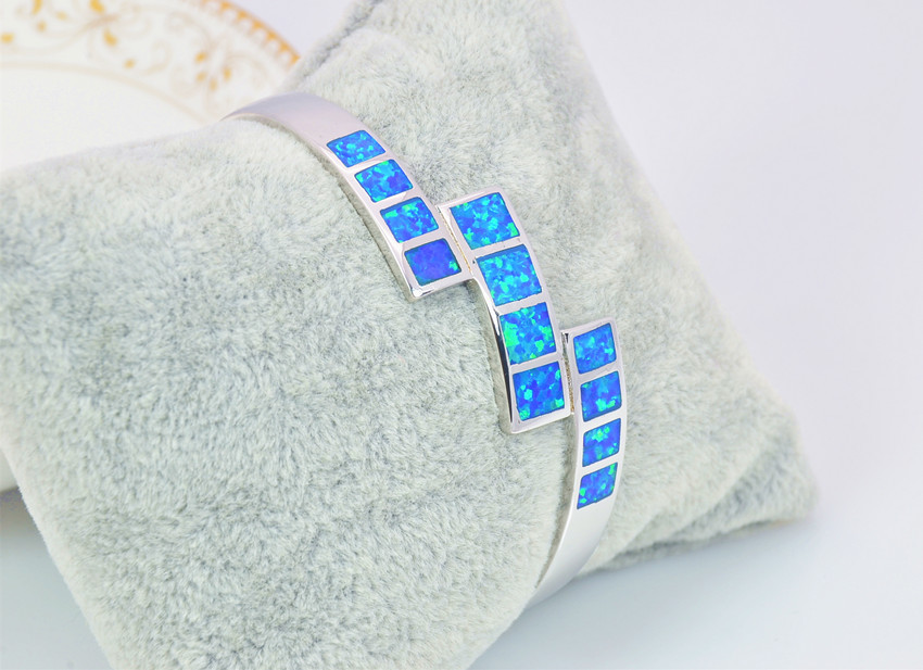 Vikoly Fashion Fine Blue Fire Opal Bangles 925 Sterling Sliver Jewelry For Women