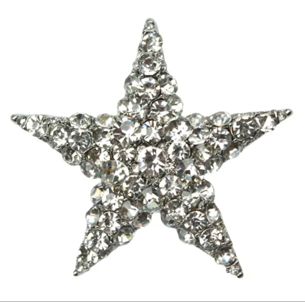 CLEAR CRYSTAL RHINESTONE SILVER STAR PIN BROOCH PENDANT~CHRISTMAS HOLIDAY GIFT