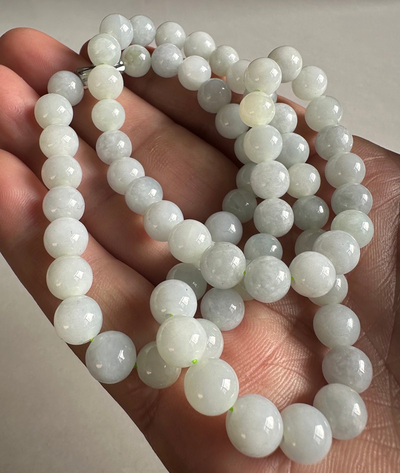 Natural Grade A White Lilac Burmese Jade Jadeite Necklace 7.8mm beads 21inch