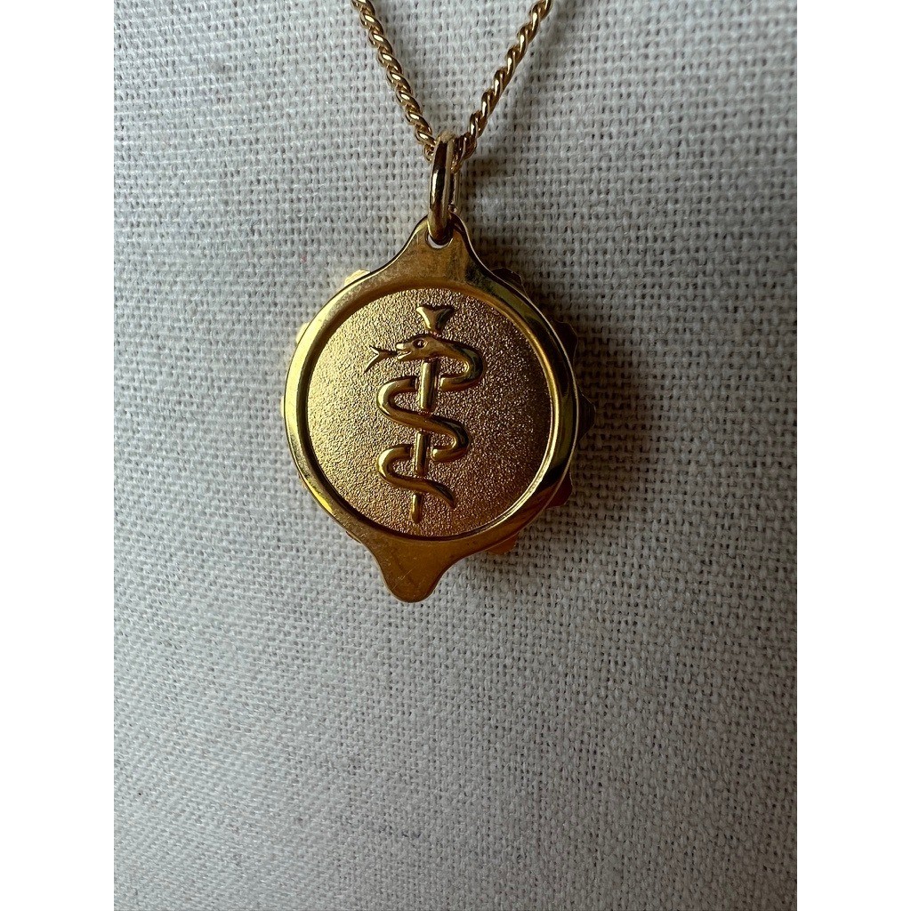 Medical Alert Necklace Emergency info Gold Caduceus Pendant Hidden Compartment