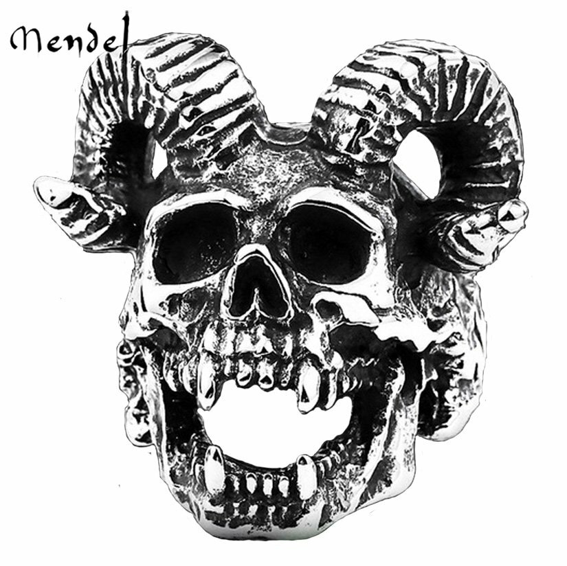MENDEL Mens Gothic Punk Devil Biker Skull Ring For Men Stainless Steel Size 7-15
