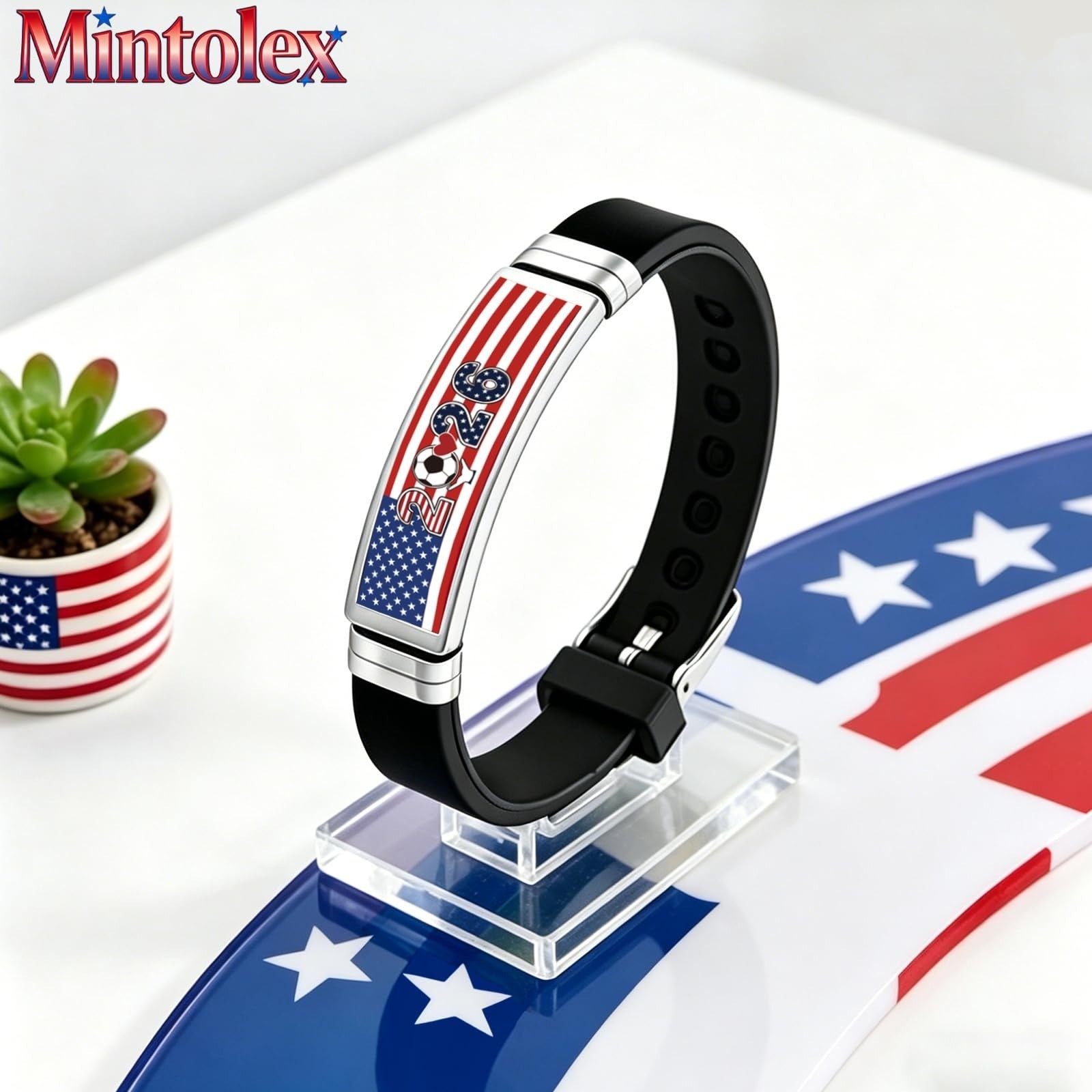 Soccer Bracelet Adjustable Silicone Wristband Red White Blue Sports