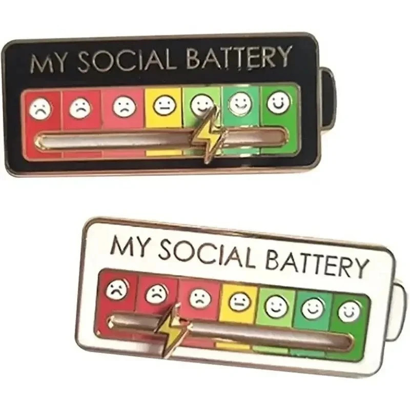 Funny Social Battery Slider Pin – 7-Mood Expression Badge, Cute Interactive Pin