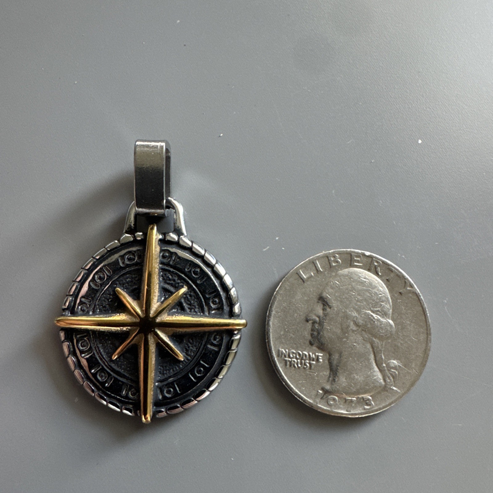 Viking Compass “North Star” or “Nautical Star” Two-tone Pendant 24” Chain Gift