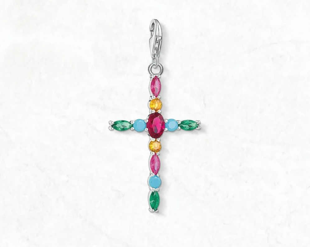 Multicolor Rainbow Exquisite Cross Pendant Charm 925 Silver Lobster Lock