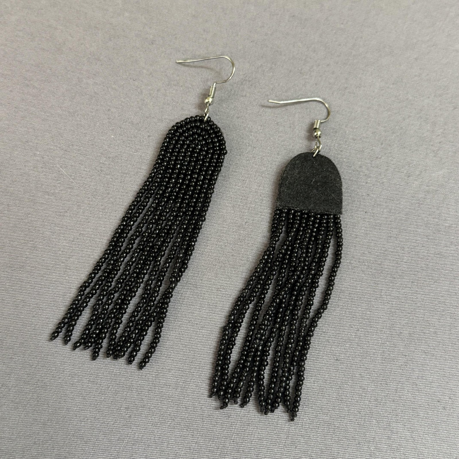 Black Beaded Tassel Dangle Drop Earrings 3.5 In Womens Boho Statement Jewelry