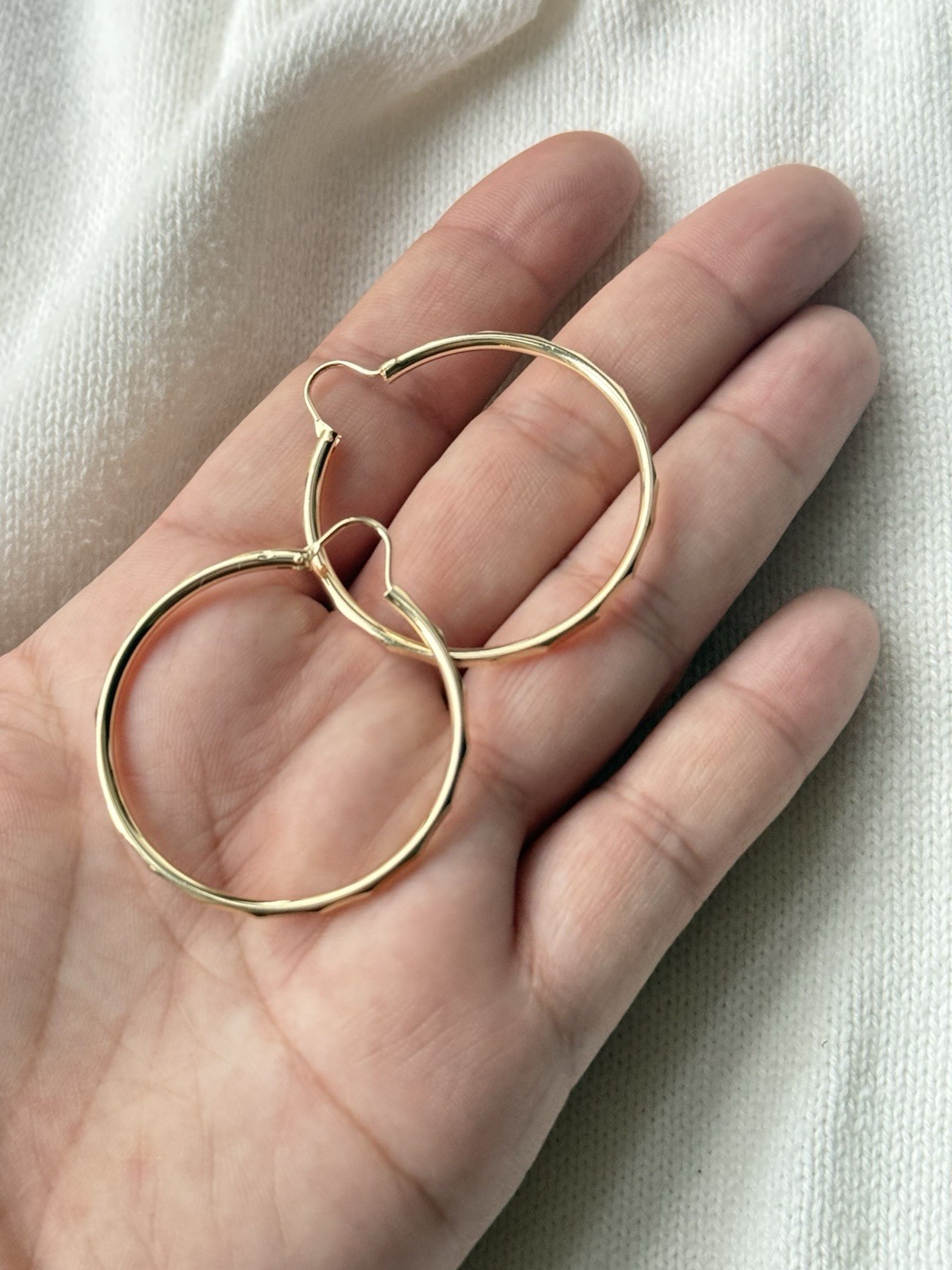 Gold Endless Style Hoop Earrings with Diamond Cuts
