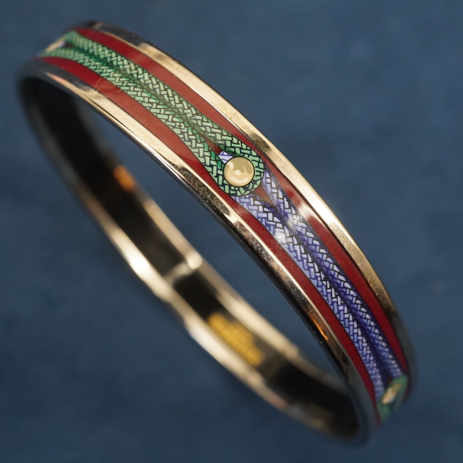 Hermès Brandebourgs Palladium Plated Narrow Enamel Bangle, Sz GM – Free Ship US