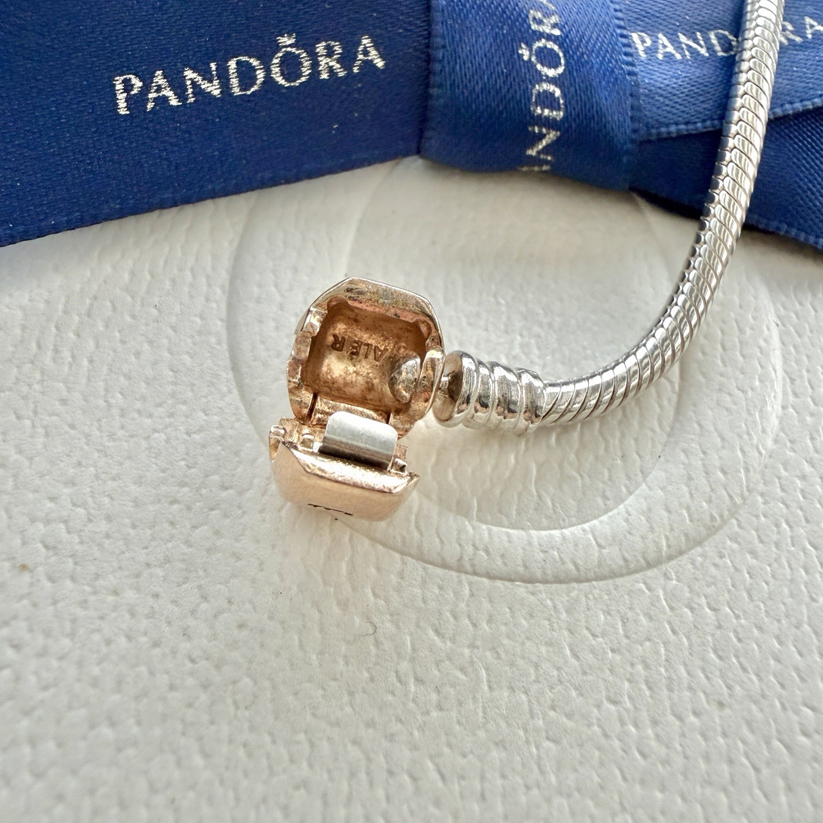 Authentic Pandora Silver ROSE Clasp Moments Snake Chain Bracelet 20cm #580702