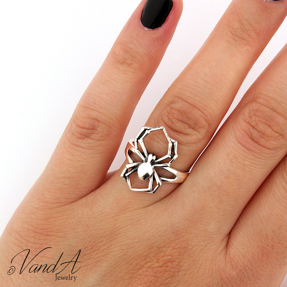 Sterling Silver 925 Spider Ring Black Widow Halloween Jewelry Insect Ring R58