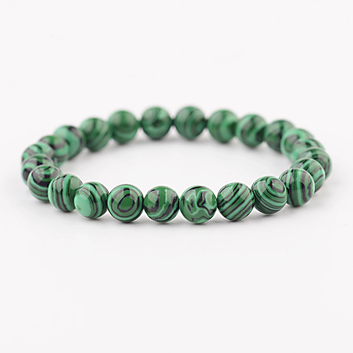 Handmade Natural 8mm Green Malachite Round Gemstone Beads Stretch Bracelet
