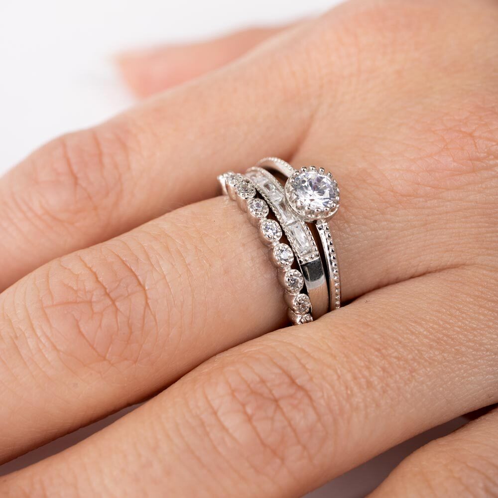 925 STERLING SILVER STACKABLE RING SET LAB SIMULATED FLAWLESS DIAMONDS