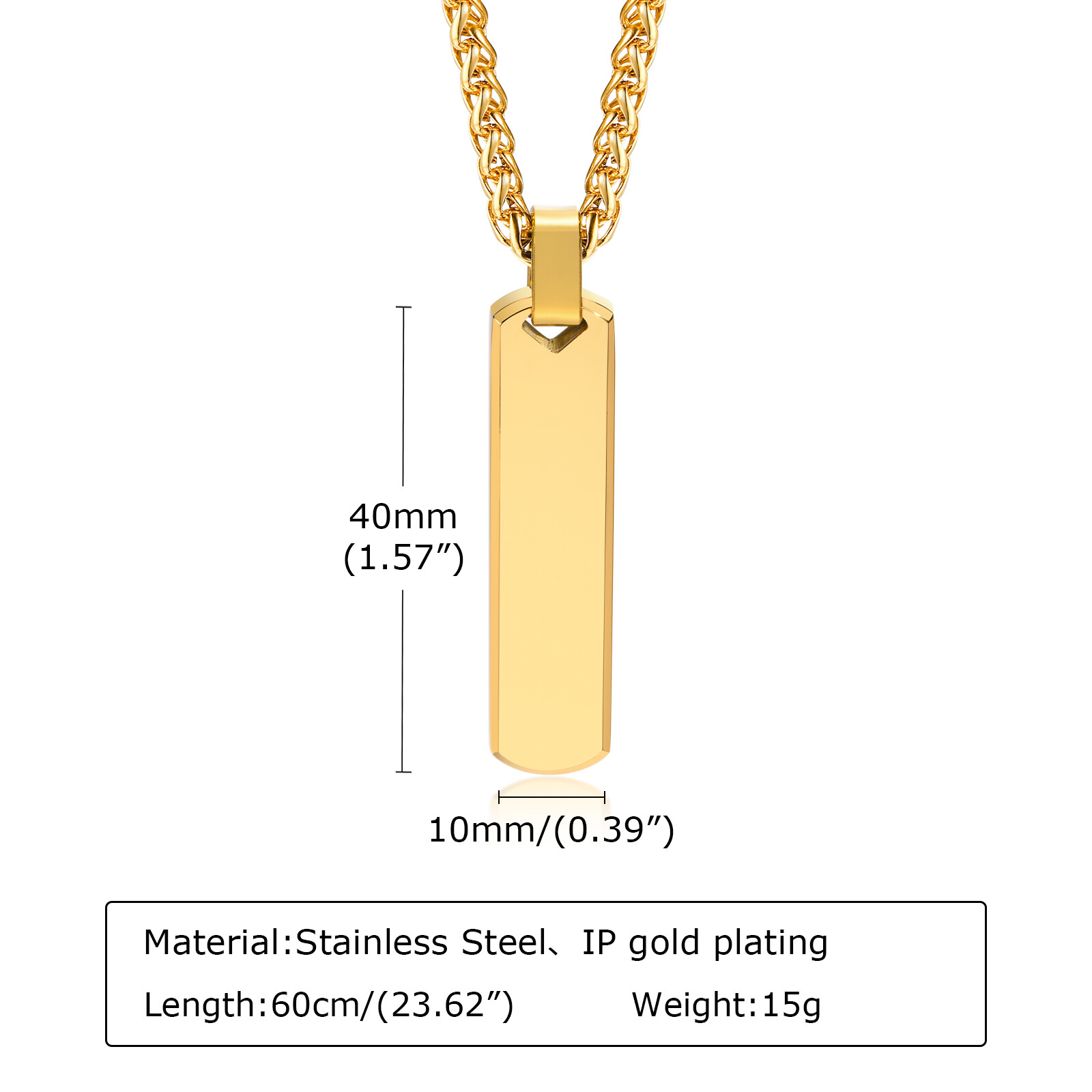 Initial Bar Necklace for Men Personalized A-Z Letters Casual Simple Pendant