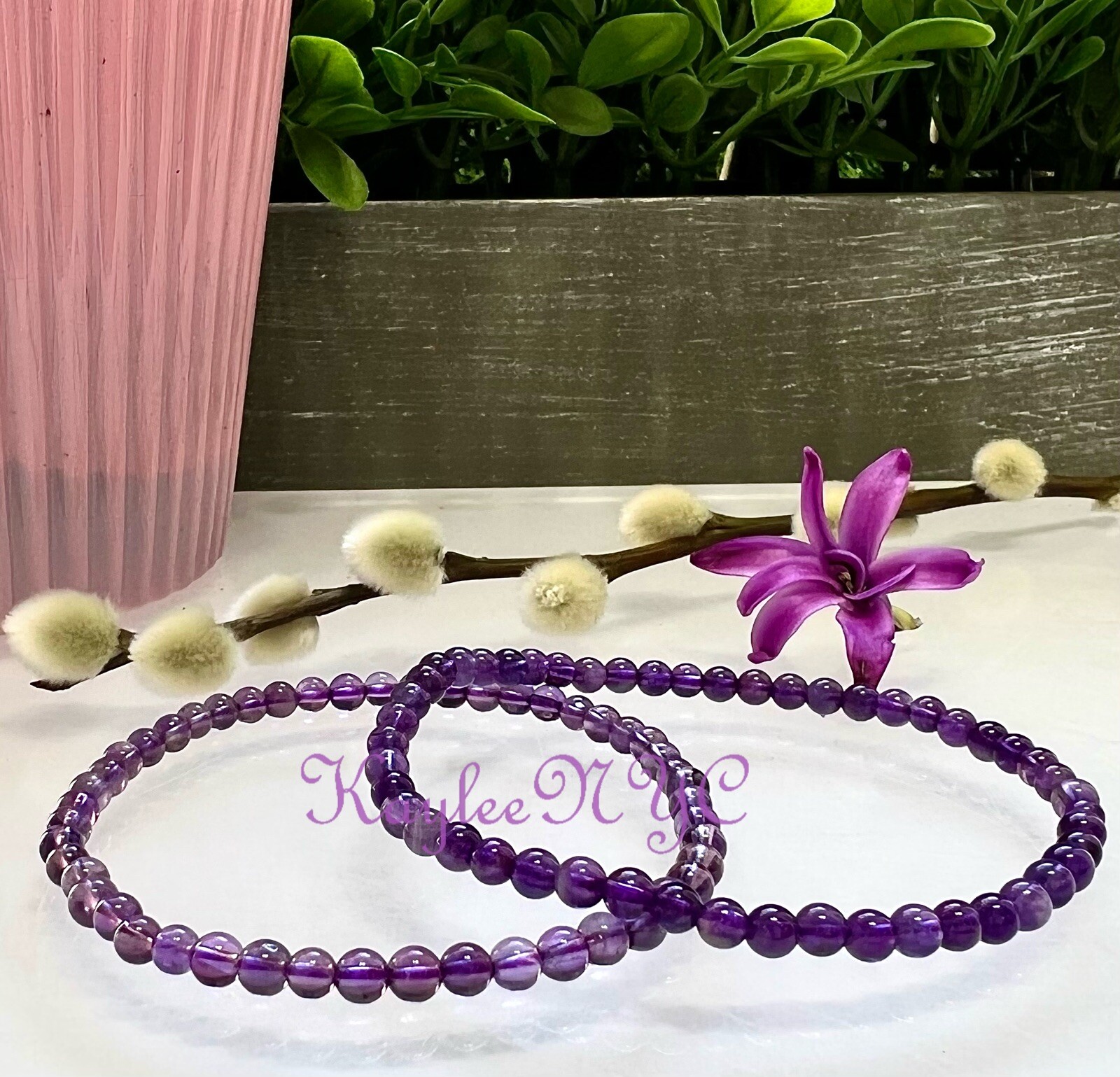 Wholesale Lot 6 Pcs Natural Amethyst 4mm 7.5” Crystal Stretch Bracelet