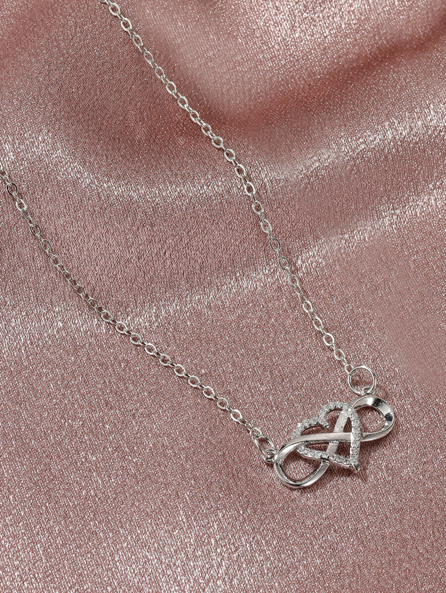 💥 New Infinity Heart Charm Necklace Rhinestones, Silver Tone Alloy