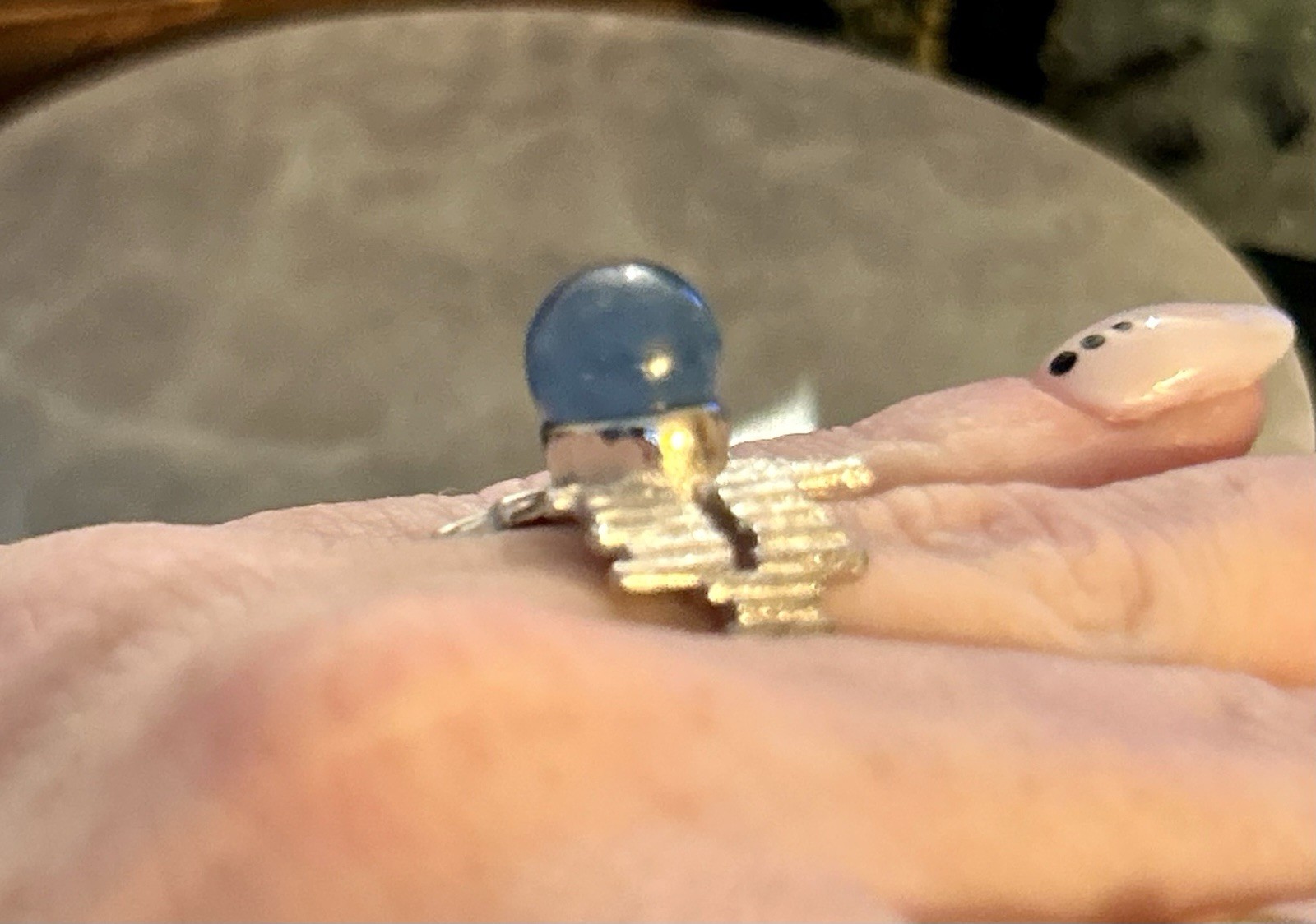 Brand New S925 Sterling Silver Devil’s Blue Aquamarine Sphere Adjustable Ring