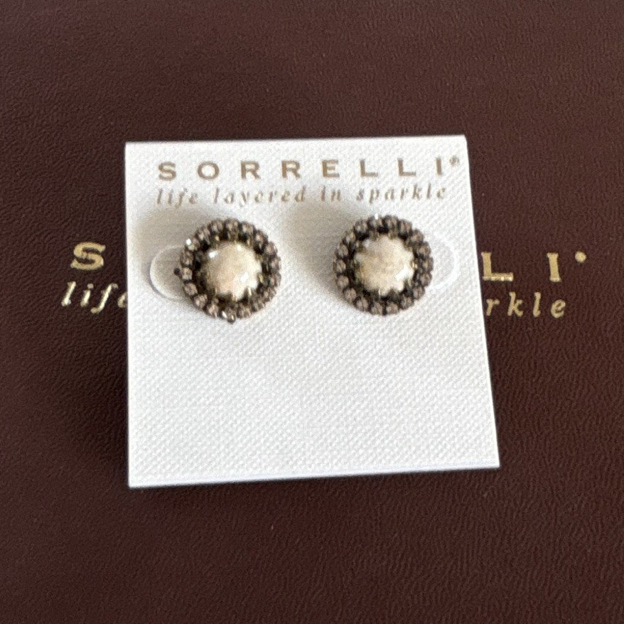Sorrelli Gold Tone Clear Round Crystal Stud Earrings Butterfly Back Closure