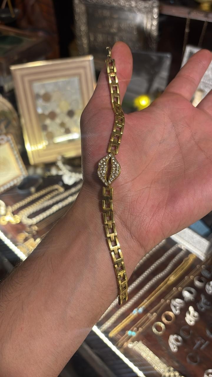 Gold Tone Link Bracelet Marquise Rhinestone Cluster Dressy Pave Crystal Chic