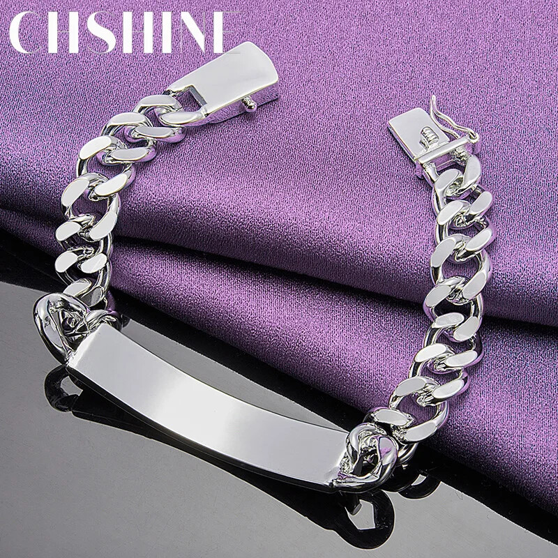CHSHINE 925 Sterling Silver Smooth Brand 10mm Men Side Chain Bracelet Jewelry