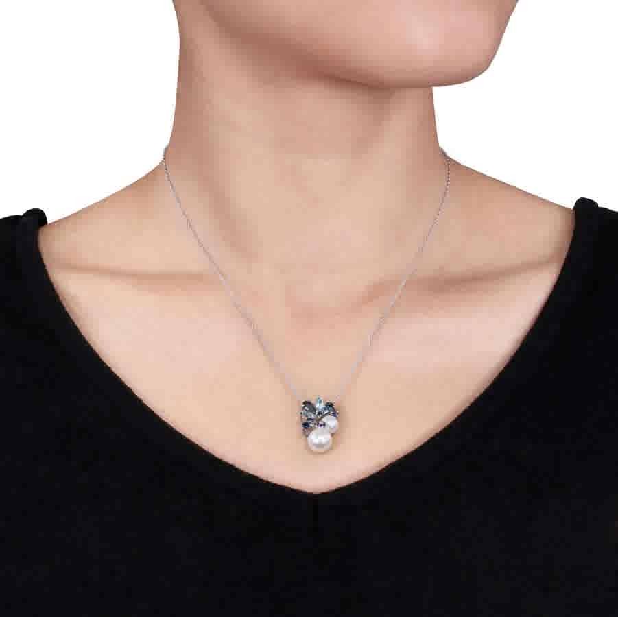 AMOUR White Cultured Freshwater Pearl, London and Sky-blue Topaz, and Sapphire