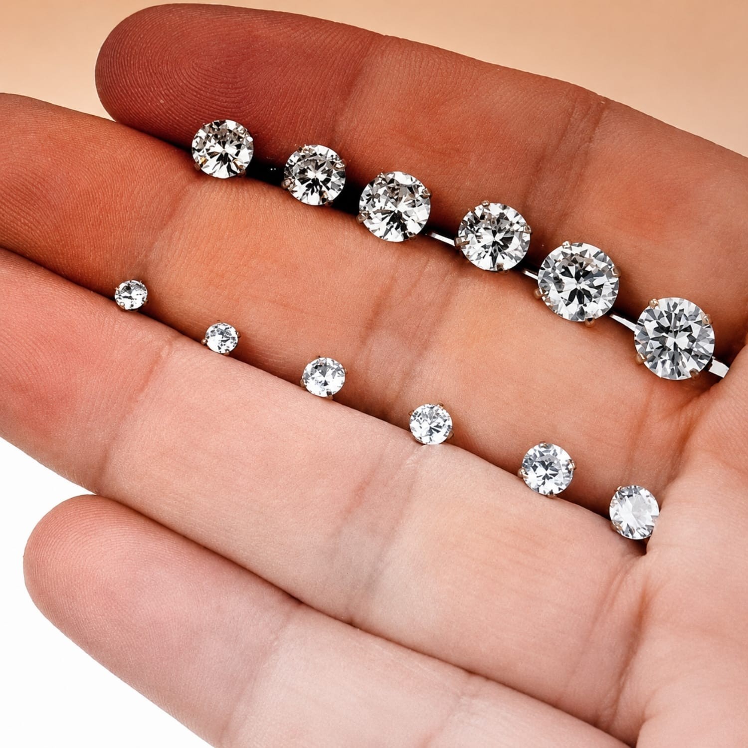 6 Pairs CZ Stud Earrings Set Hypoallergenic Stainless Steel Earrings(3-8mm)
