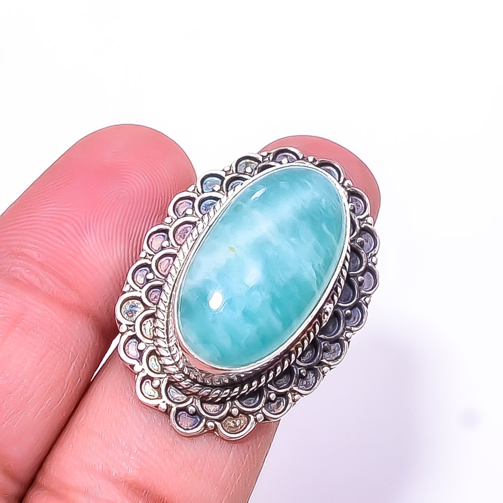 Amazonite Fine Art Oxidised 925 Sterling Silver Ring S.6.5 R5128937, Christmas