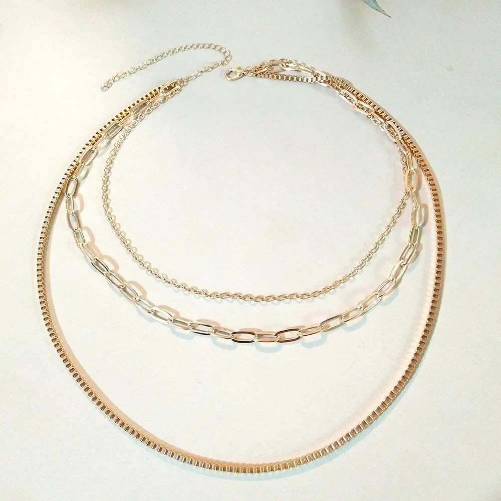 3pcs Womens Necklace 18K Gold Plated Stainless Steel Chain Woman Fashion Jewelry