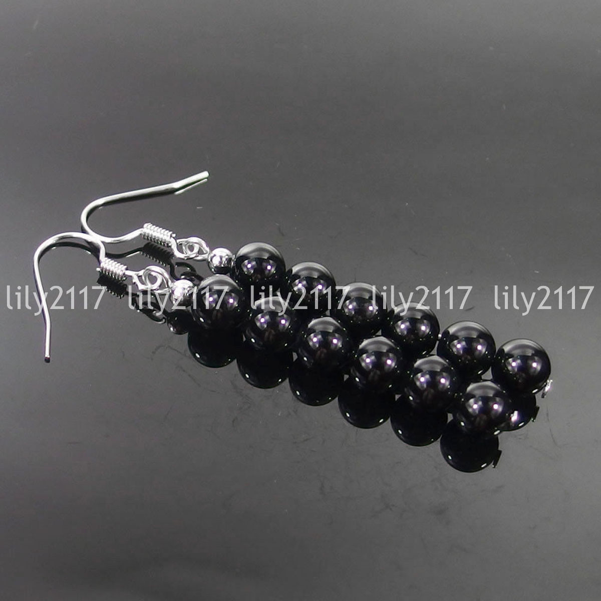 Natural 6-10mm assorted Jade Gemstone Round beads 925 Silver Hook Dangle Earring