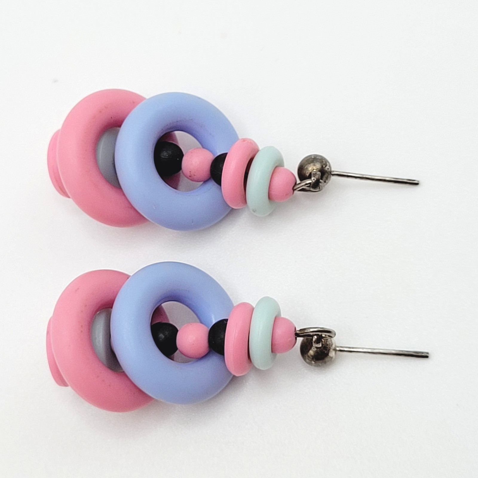 Artisan Donut and Disc Polymer Clay Pastel Colors Modern Pierced Dangle Earrings